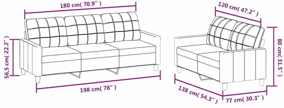 Sofa Sofos komplektas su pagalvėmis, 2 dalių, kreminis, dirbtinė oda