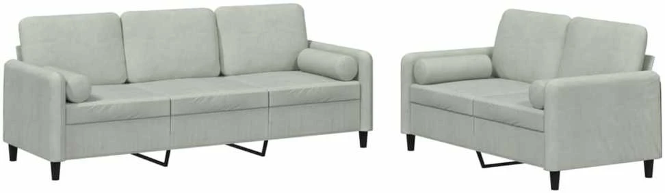 Sofa Sofos komplektas su pagalvėmis, 2 dalių, pilkas, aksomas