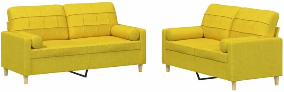Sofa Sofos komplektas su pagalvėmis, 2 dalių, geltonas, audinys