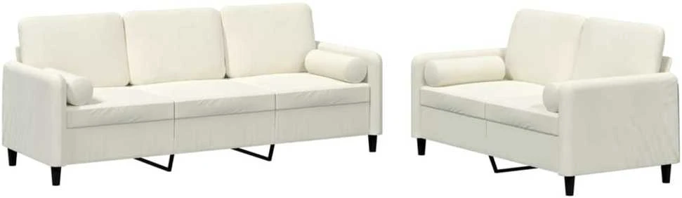 Sofa Sofos komplektas su pagalvėmis, 2 dalių, kreminis, aksomas