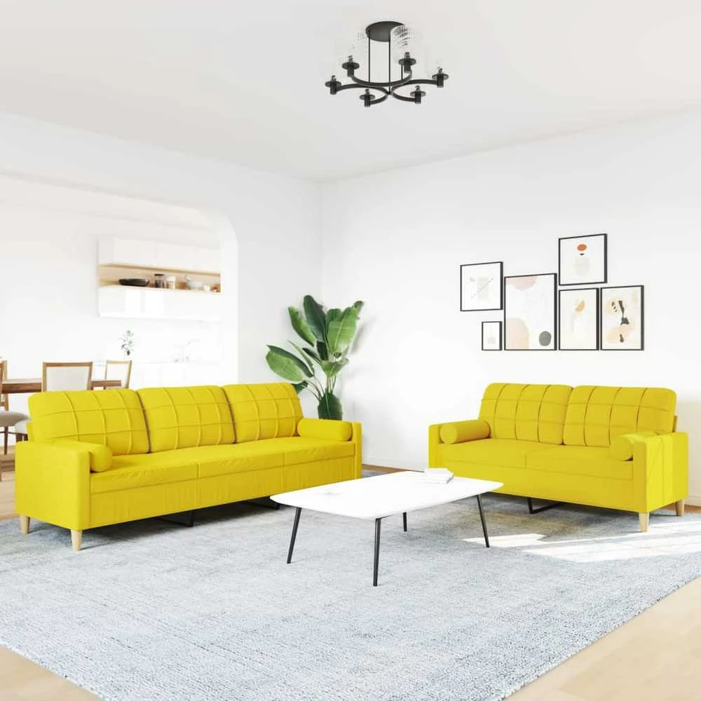 Sofa Sofos komplektas su pagalvėmis, 2 dalių, geltonas, audinys