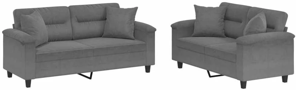 Sofa Sofos komplektas su pagalvėmis, 2 dalių, pilkas, audinys