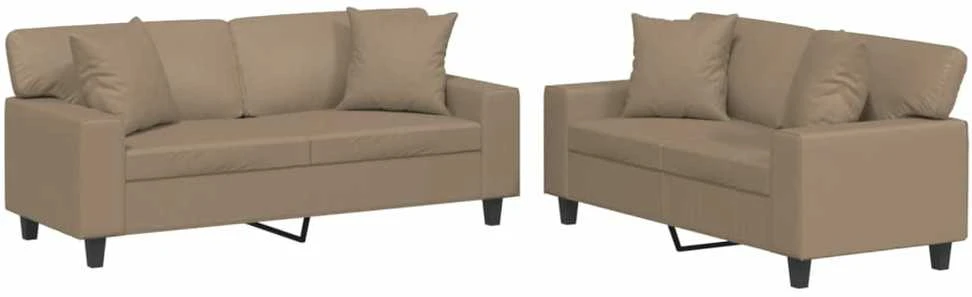 Sofa Sofos komplektas su pagalvėmis, 2 dalių, kapučino, dirbtinė oda