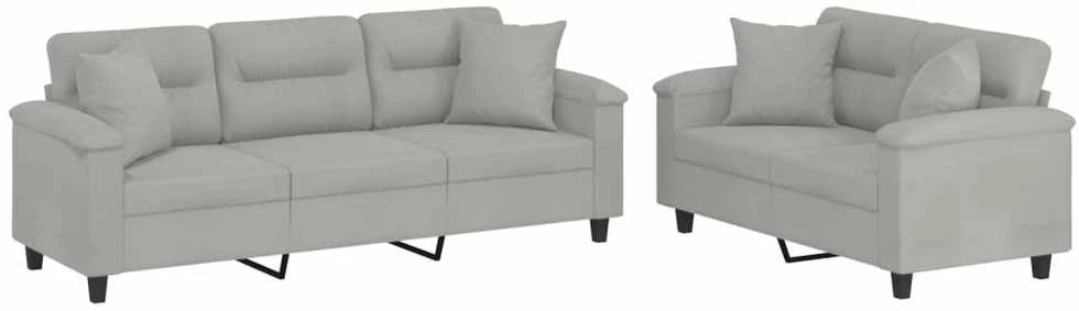 Sofa Sofos komplektas su pagalvėmis, 2 dalių, pilkas, audinys