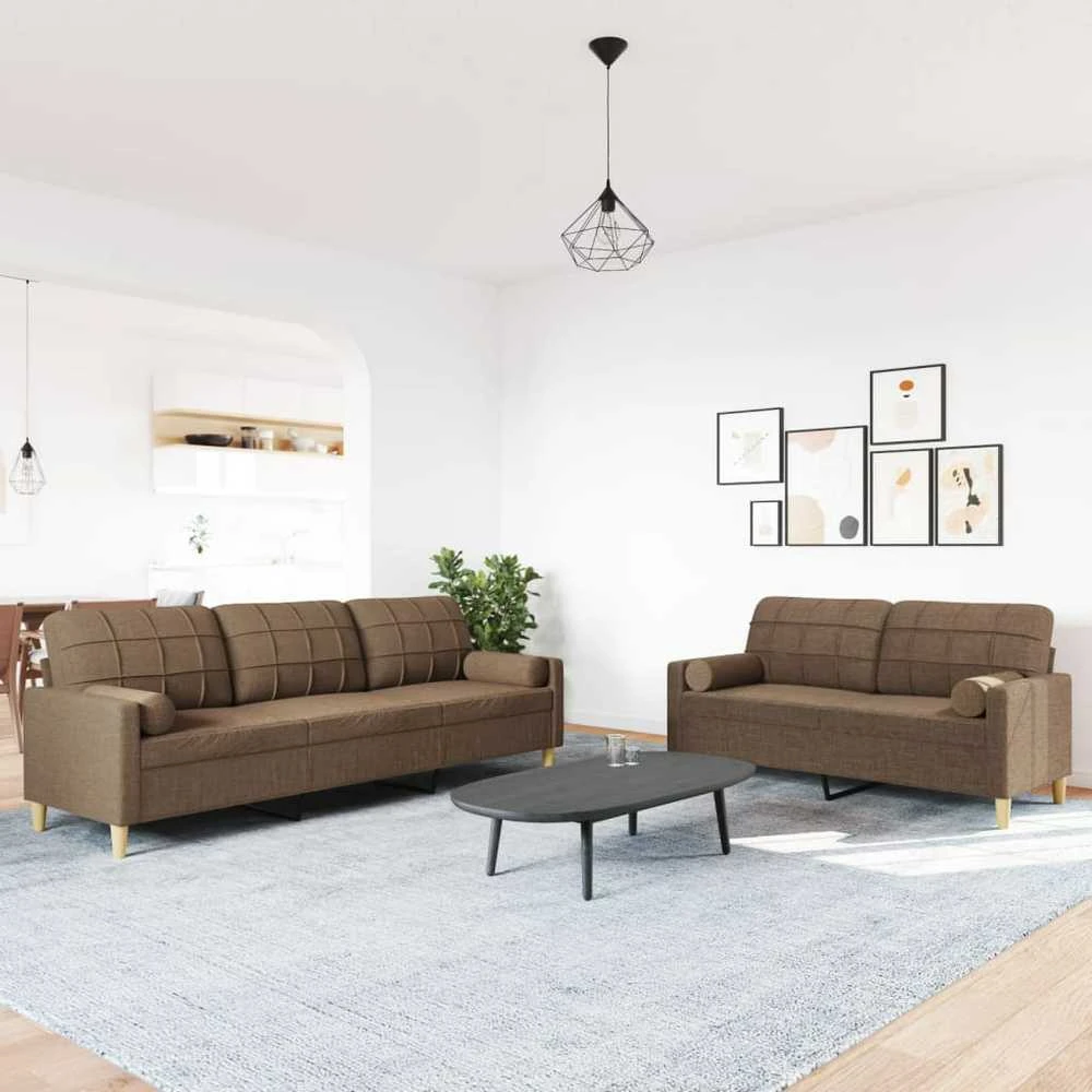 Sofa Sofos komplektas su pagalvėmis, 2 dalių, rudas, audinys