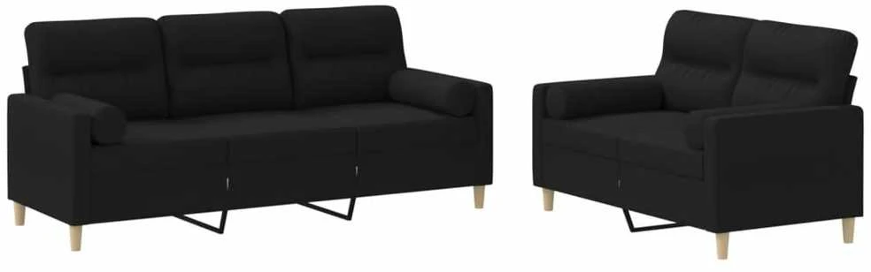 Sofa Sofos komplektas su pagalvėmis, 2 dalių, juodas, audinys