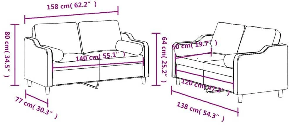 Sofa Sofos komplektas su pagalvėmis, 2 dalių, geltonas, audinys