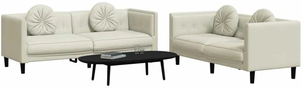 Sofa Sofos komplektas su pagalvėmis, 2 dalių, kreminis, aksomas