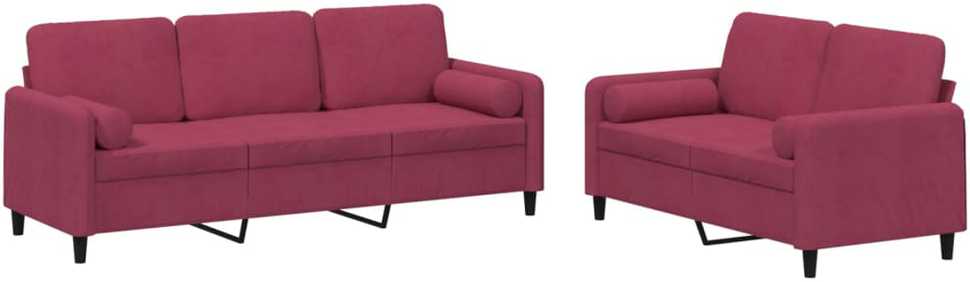 Sofa Sofos komplektas su pagalvėmis, 2 dalių, vyno, aksomas
