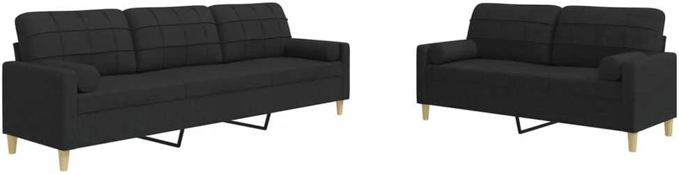 Sofa Sofos komplektas su pagalvėmis, 2 dalių, juodas, audinys