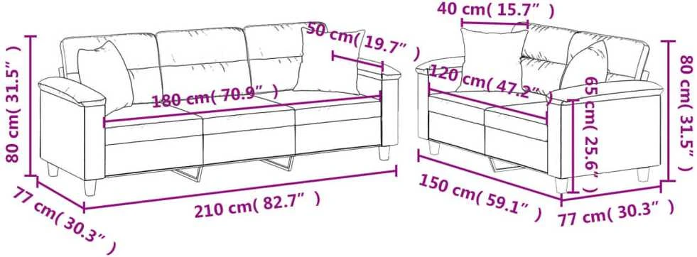 Sofa Sofos komplektas su pagalvėmis, 2 dalių, pilkas, audinys