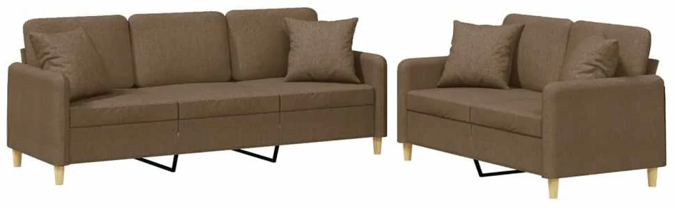 Sofa Sofos komplektas su pagalvėmis, 2 dalių, rudas, audinys