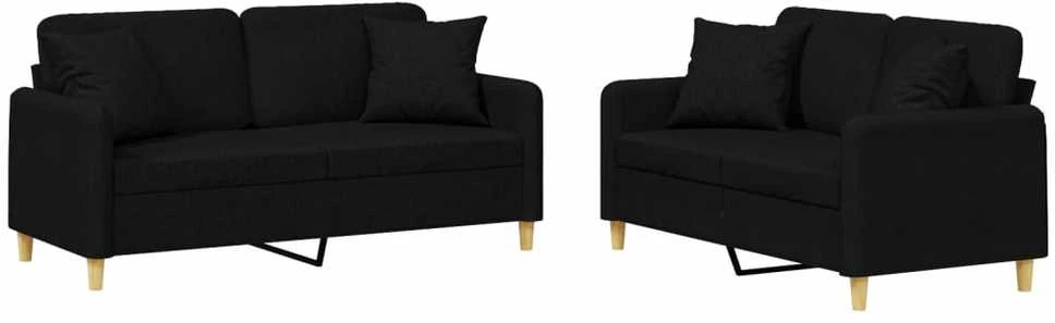 Sofa Sofos komplektas su pagalvėmis, 2 dalių, juodas, audinys