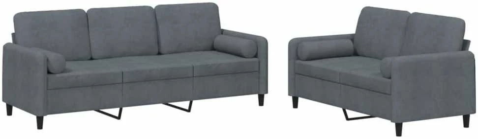 Sofa Sofos komplektas su pagalvėmis, 2 dalių, pilkas, aksomas