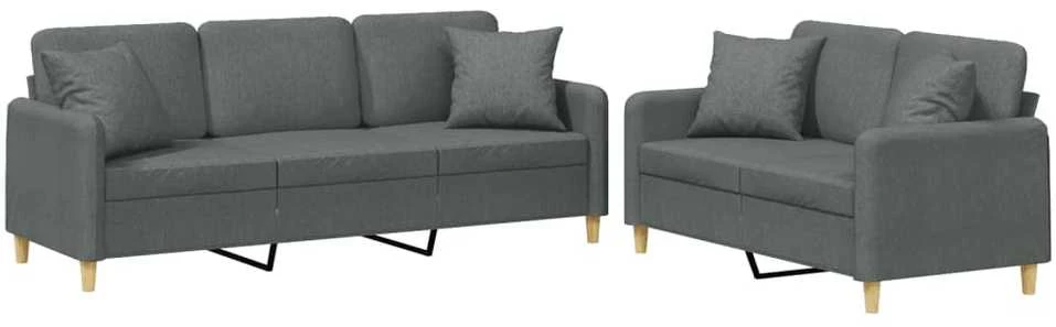 Sofa Sofos komplektas su pagalvėmis, 2 dalių, pilkas, audinys