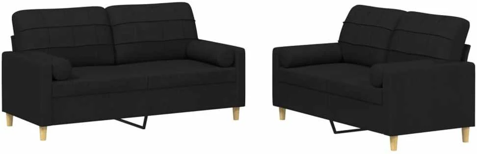 Sofa Sofos komplektas su pagalvėmis, 2 dalių, juodas, audinys