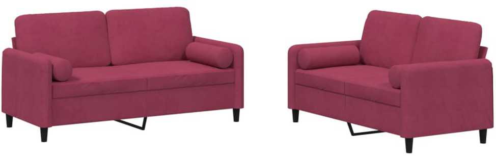 Sofa Sofos komplektas su pagalvėmis, 2 dalių, vyno, aksomas