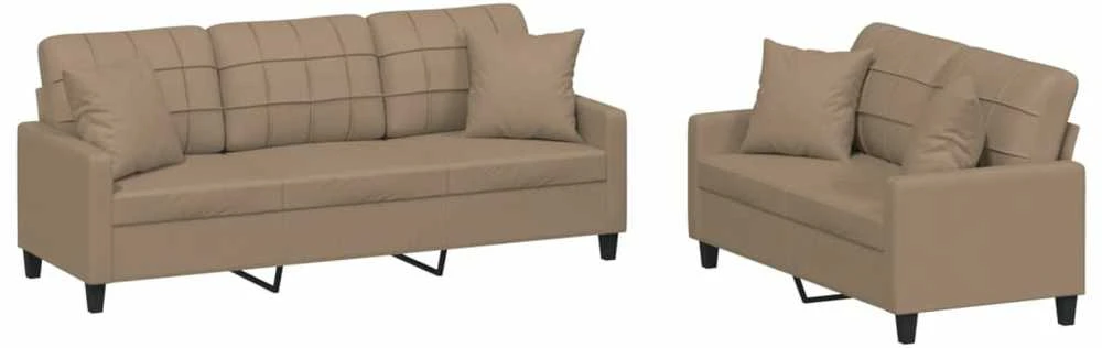 Sofa Sofos komplektas su pagalvėmis, 2 dalių, kapučino, dirbtinė oda