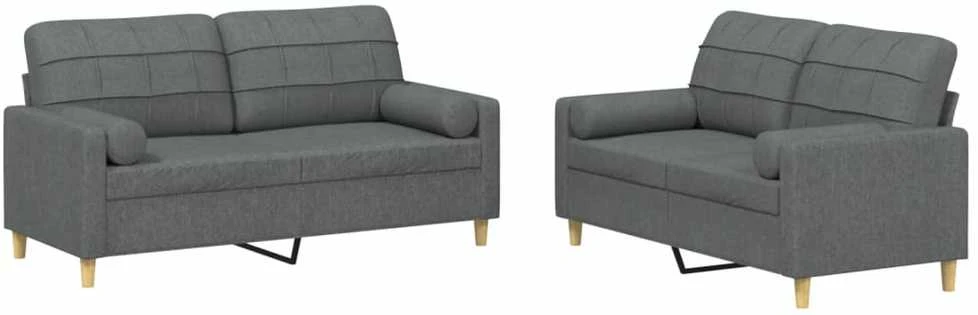 Sofa Sofos komplektas su pagalvėmis, 2 dalių, pilkas, audinys