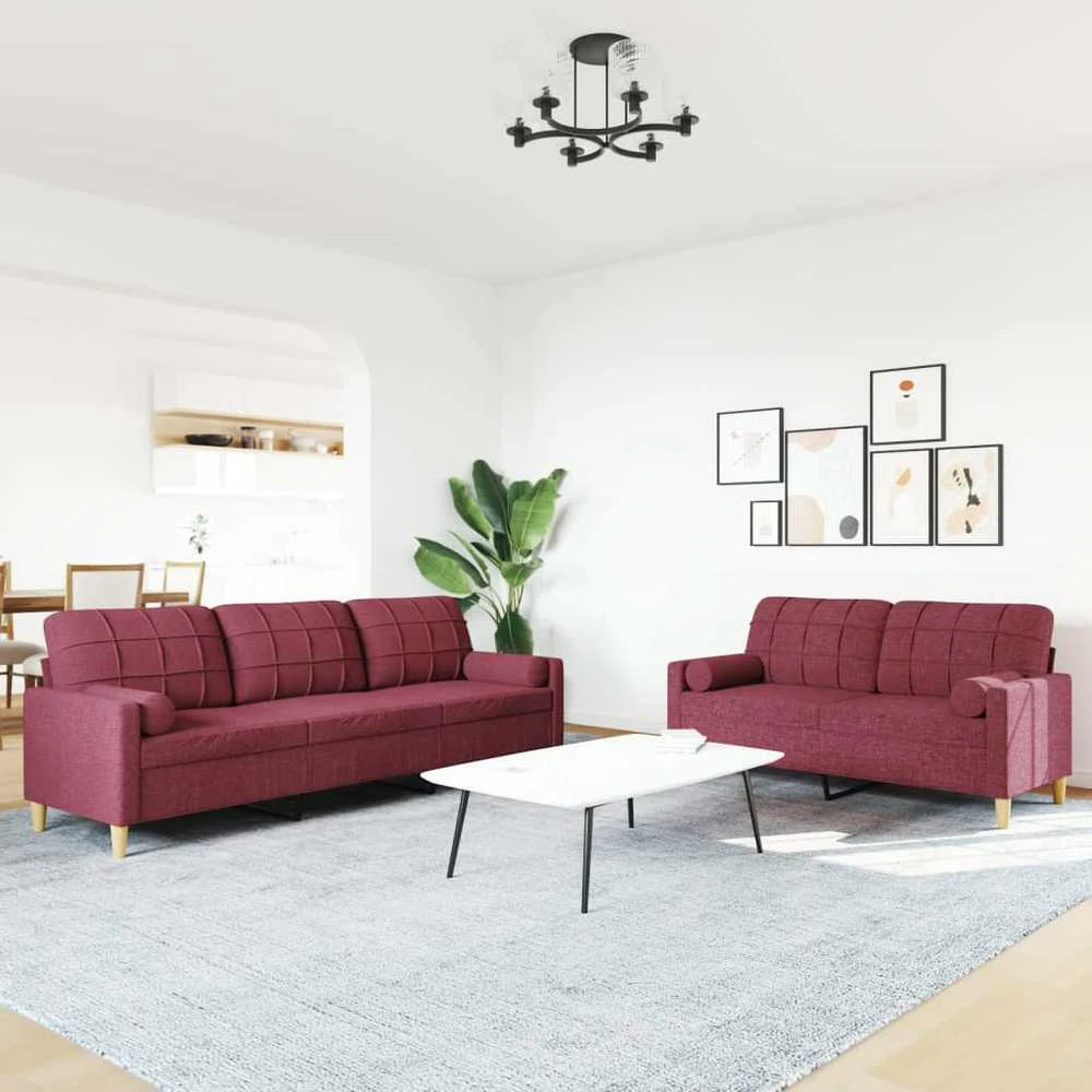 Sofa Sofos komplektas su pagalvėmis, 2 dalių, vyno, audinys