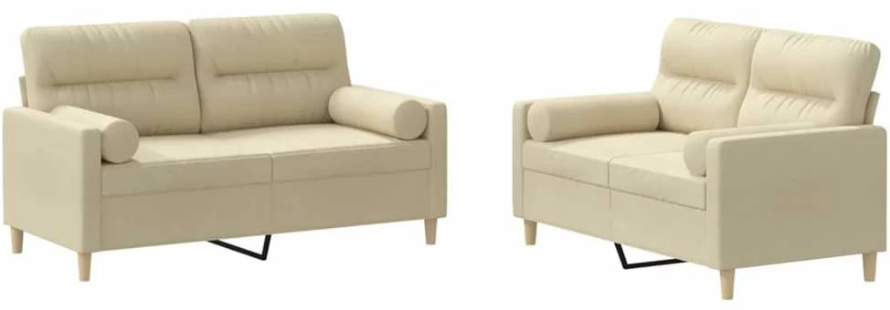 Sofa Sofos komplektas su pagalvėmis, 2 dalių, kreminis, audinys