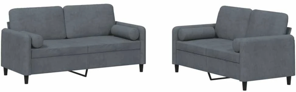 Sofa Sofos komplektas su pagalvėmis, 2 dalių, pilkas, aksomas