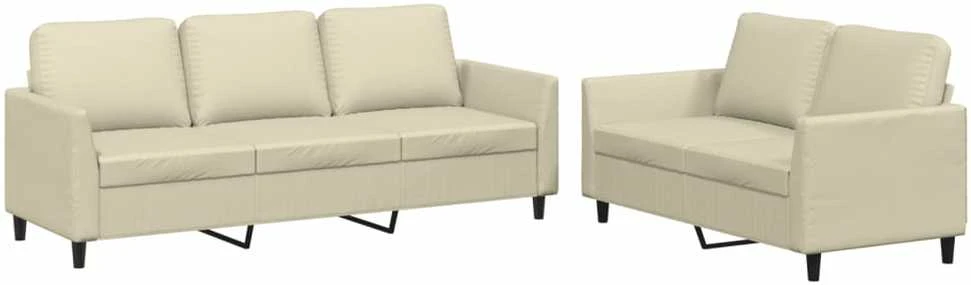 Sofa Sofos komplektas su pagalvėmis, 2 dalių, kreminis, dirbtinė oda
