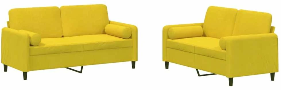 Sofa Sofos komplektas su pagalvėmis, 2 dalių, geltonas, aksomas