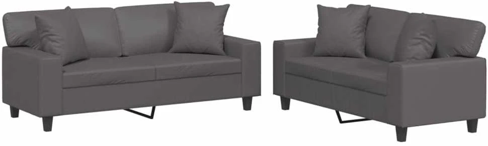Sofa Sofos komplektas su pagalvėmis, 2 dalių, pilkas, dirbtinė oda