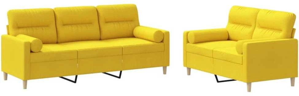 Sofa Sofos komplektas su pagalvėmis, 2 dalių, geltonas, audinys