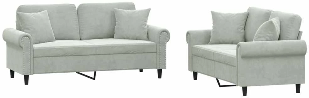 Sofa Sofos komplektas su pagalvėmis, 2 dalių, pilkas, aksomas
