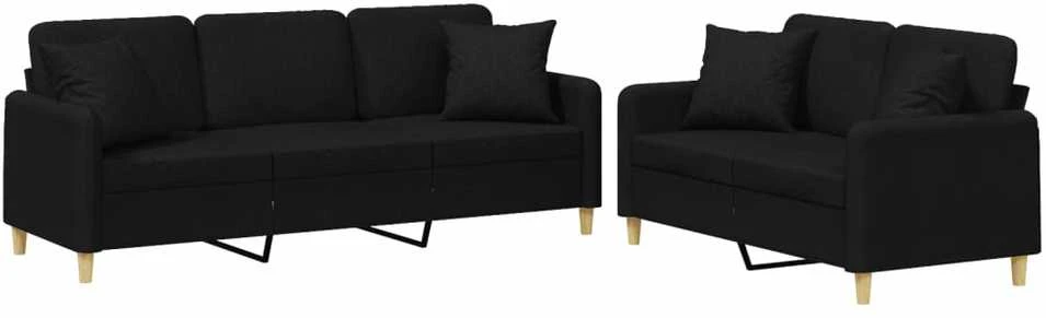 Sofa Sofos komplektas su pagalvėmis, 2 dalių, juodas, audinys