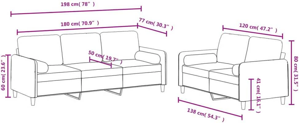 Sofa Sofos komplektas su pagalvėmis, 2 dalių, geltonas, aksomas