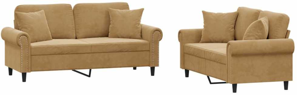 Sofa Sofos komplektas su pagalvėmis, 2 dalių, rudas, aksomas