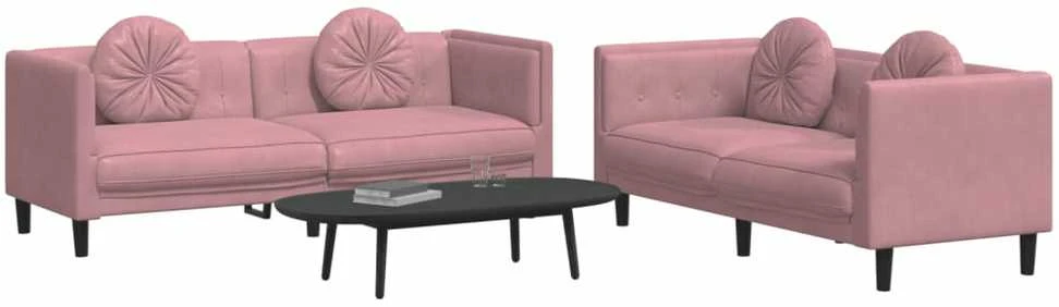 Sofa Sofos komplektas su pagalvėmis, 2 dalių, rožinis, aksomas
