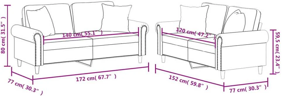 Sofa Sofos komplektas su pagalvėmis, 2 dalių, juodas, dirbtinė oda