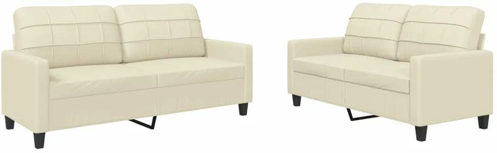 Sofa Sofos komplektas su pagalvėmis, 2 dalių, kreminis, dirbtinė oda