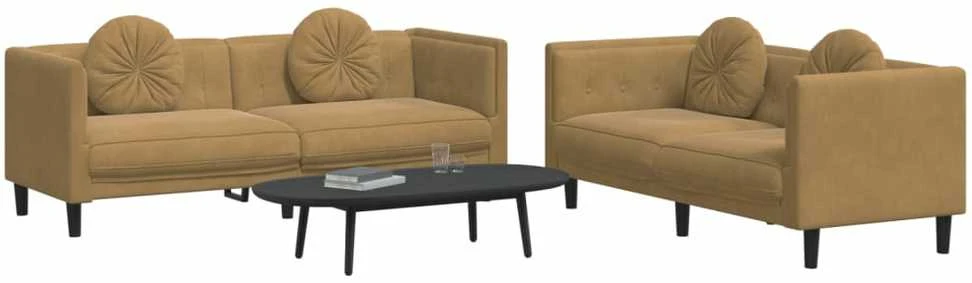 Sofa Sofos komplektas su pagalvėmis, 2 dalių, rudas, aksomas