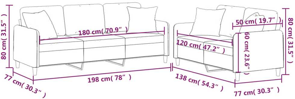 Sofa Sofos komplektas su pagalvėmis, 2 dalių, geltonas, audinys