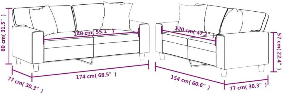 Sofa Sofos komplektas su pagalvėmis, 2 dalių, pilkas, dirbtinė oda