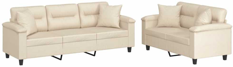 Sofa Sofos komplektas su pagalvėmis, 2 dalių, smėlio, audinys