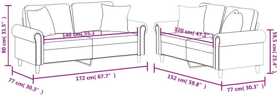 Sofa Sofos komplektas su pagalvėmis, 2 dalių, pilkas, dirbtinė oda
