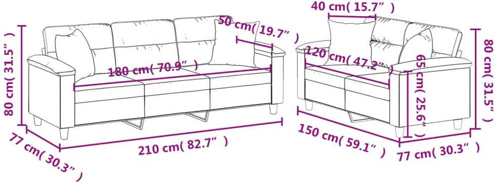 Sofa Sofos komplektas su pagalvėmis, 2 dalių, pilkas, audinys