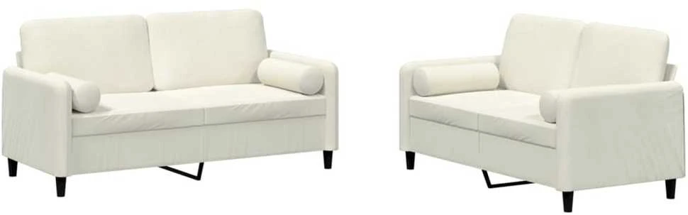 Sofa Sofos komplektas su pagalvėmis, 2 dalių, kreminis, aksomas