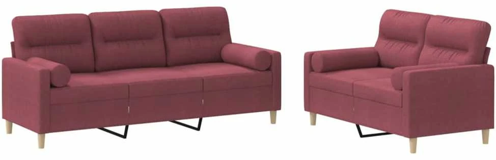 Sofa Sofos komplektas su pagalvėmis, 2 dalių, vyno, audinys