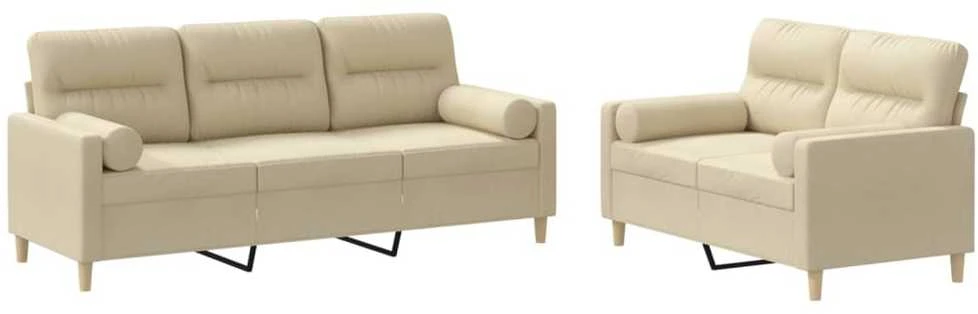Sofa Sofos komplektas su pagalvėmis, 2 dalių, kreminis, audinys