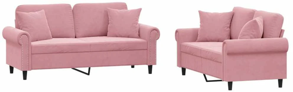 Sofa Sofos komplektas su pagalvėmis, 2 dalių, rožinis, aksomas