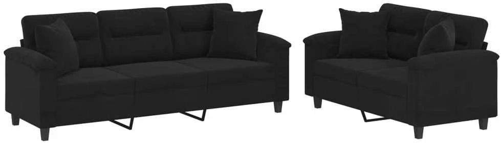 Sofa Sofos komplektas su pagalvėmis, 2 dalių, juodas, audinys