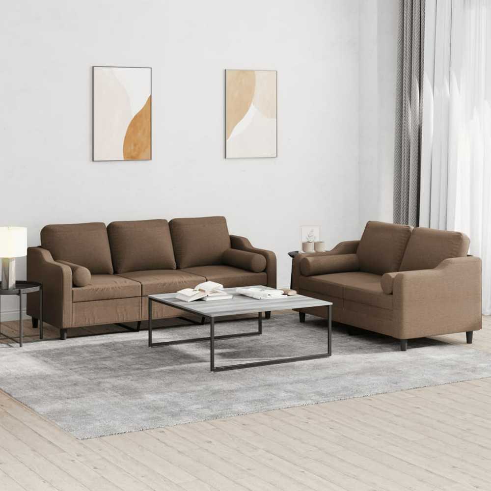 Sofa Sofos komplektas su pagalvėmis, 2 dalių, rudas, audinys