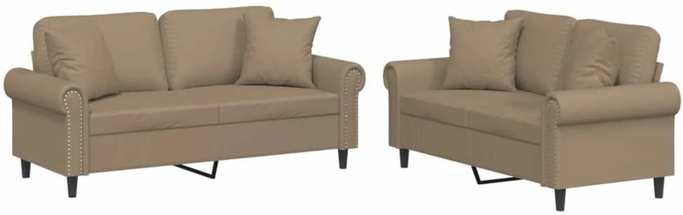 Sofa Sofos komplektas su pagalvėmis, 2 dalių, kapučino, dirbtinė oda
